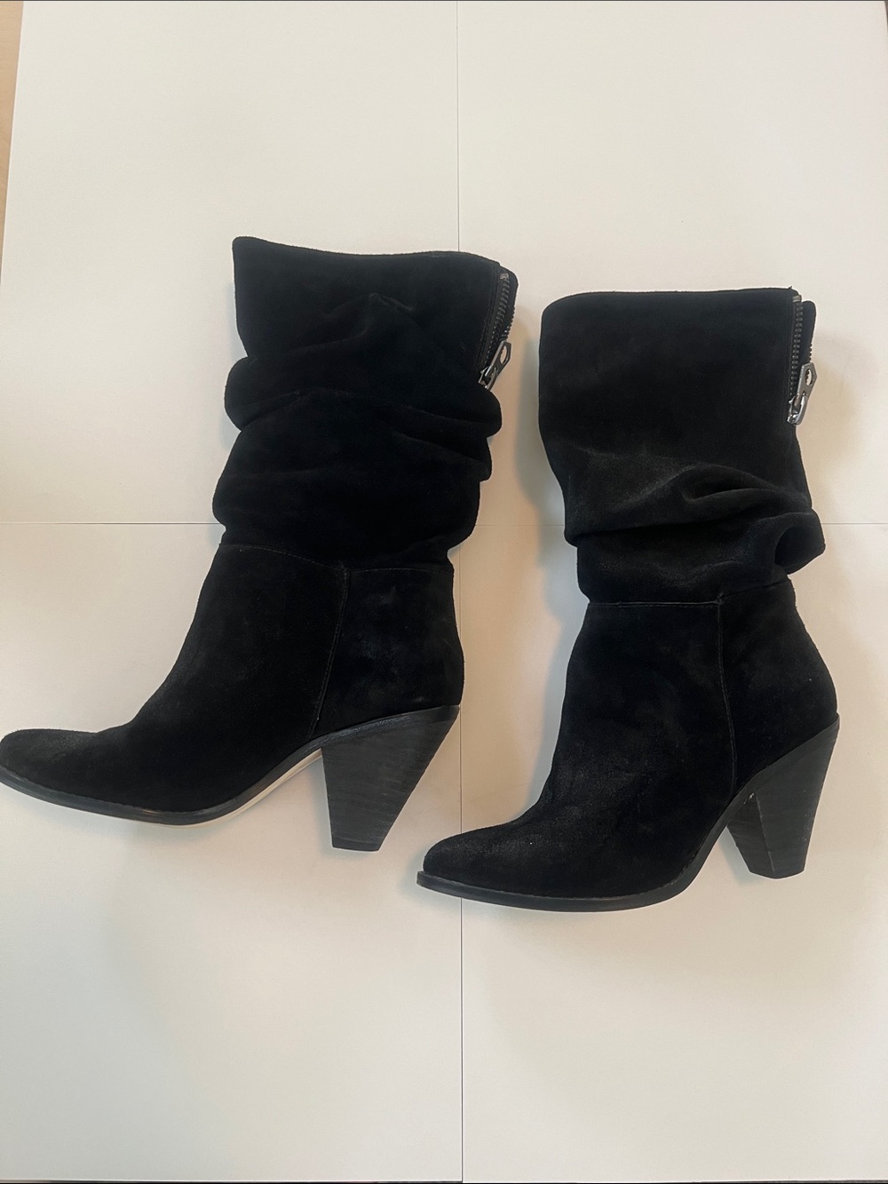 Chinese Laundry - Black Suede Slouch Mid-Calf Boots with Block Heel